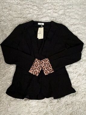 VINTAGE Black Leopard Trim Blazer